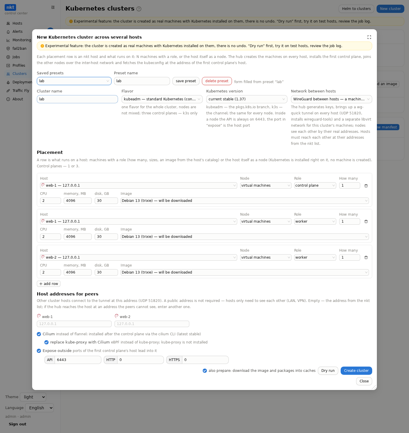New cluster form