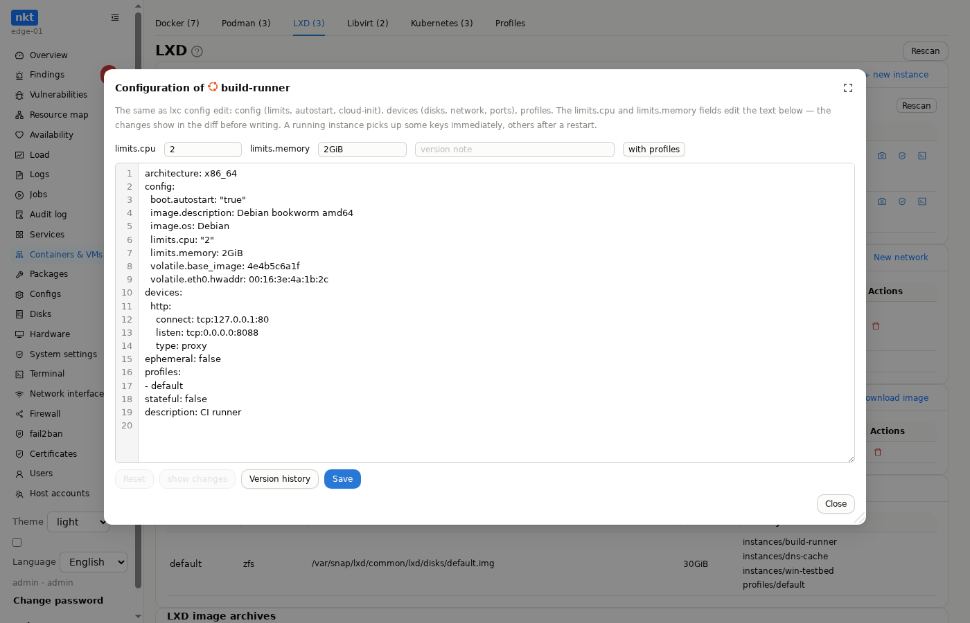 LXD instance configuration