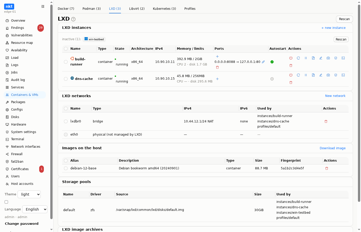 LXD: instances, networks, images, pools
