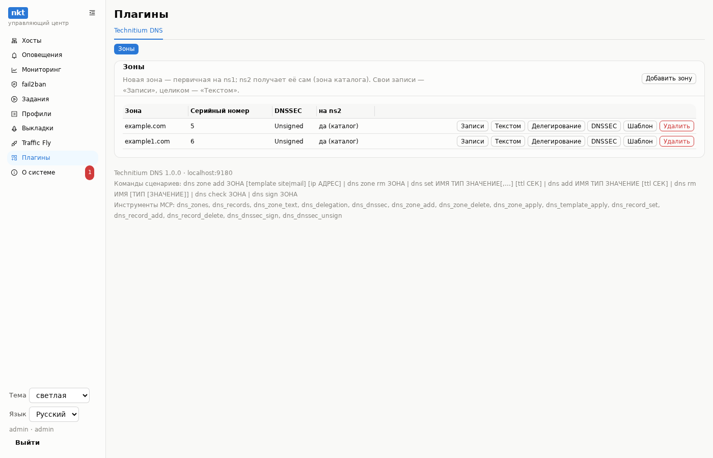 Плагин Technitium DNS: зоны